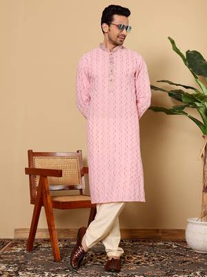 Pink embroidery kurta straight cotton kurta 5
