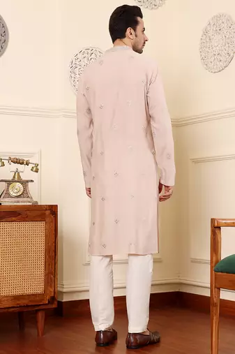 peach straight viscose silk embroidered kurta
