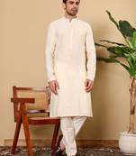 cream straight viscose silk embroidered kurta