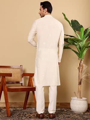 cream straight viscose silk embroidered kurta 3