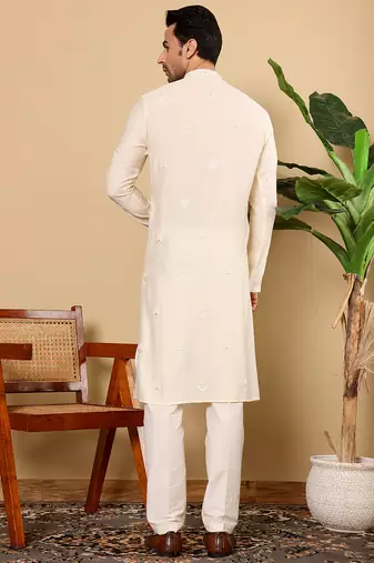 cream straight viscose silk embroidered kurta