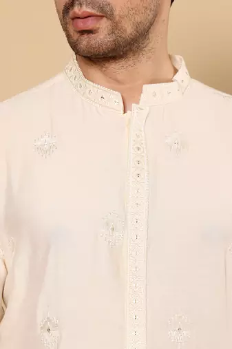 cream straight viscose silk embroidered kurta