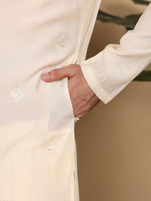 cream straight viscose silk embroidered kurta 5