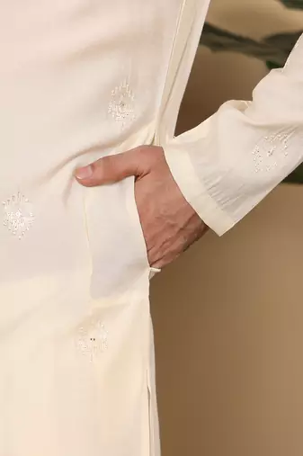 cream straight viscose silk embroidered kurta