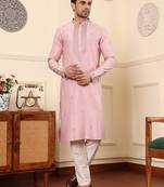 pink straight viscose silk embroidered kurta