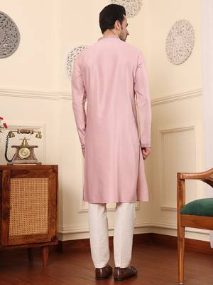 pink straight viscose silk embroidered kurta 3