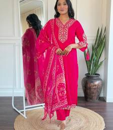 Beautiful Women's Thread work Viscose Straight Kurta Pant and Dupatta Set
