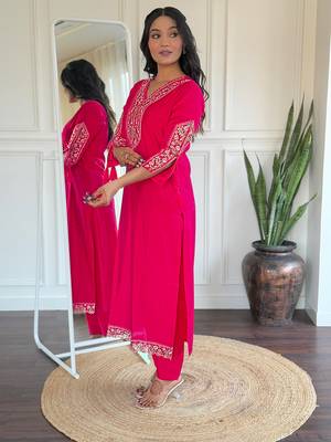 Beautiful Women's Thread work Viscose Straight Kurta Pant and Dupatta Set 3