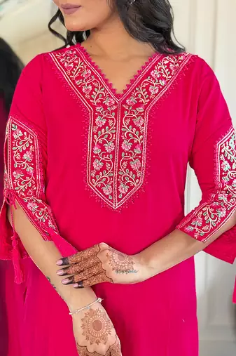 Beautiful Women's Thread work Viscose Straight Kurta Pant and Dupatta Set