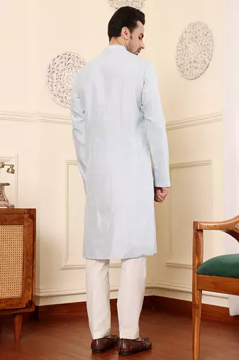 light blue rayon silk straight viscose silk textured effect kurta