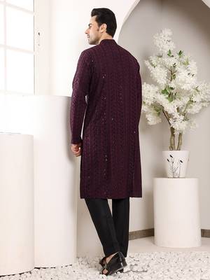 purple straight viscose silk embroidered kurta 3