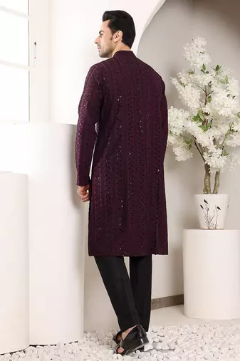purple straight viscose silk embroidered kurta