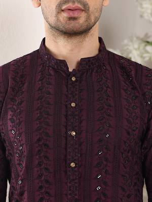 purple straight viscose silk embroidered kurta 4
