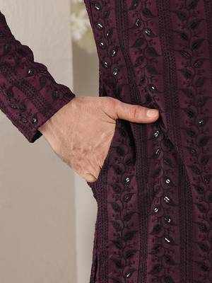 purple straight viscose silk embroidered kurta 5
