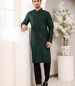 dark green straight viscose silk embroidered kurta