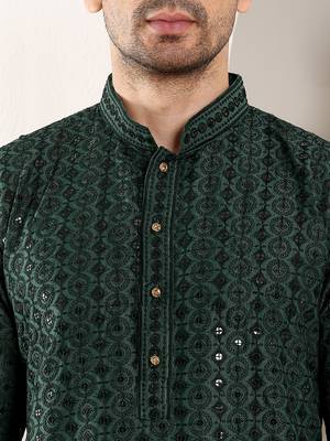 dark green straight viscose silk embroidered kurta 4