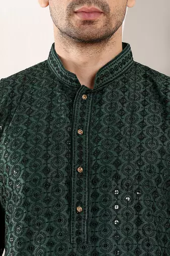 dark green straight viscose silk embroidered kurta