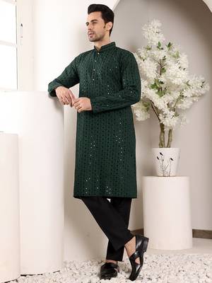 dark green straight viscose silk embroidered kurta 5