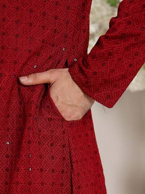 red straight viscose silk embroidered kurta 5