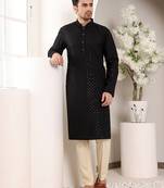 black straight viscose silk embroidered kurta