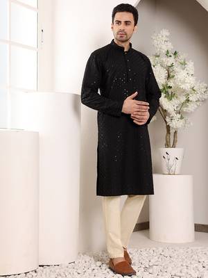 black straight viscose silk embroidered kurta 2