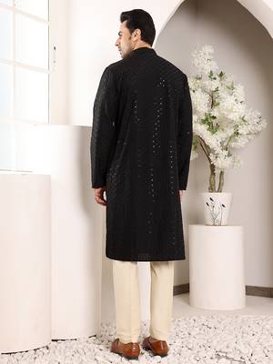 black straight viscose silk embroidered kurta 3