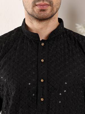 black straight viscose silk embroidered kurta 4