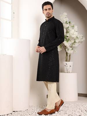 black straight viscose silk embroidered kurta 5