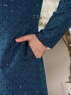 blue straight viscose silk embroidered kurta 4