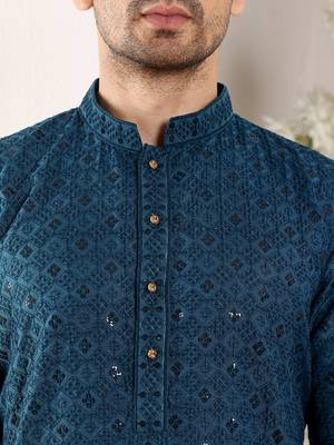 blue straight viscose silk embroidered kurta 5