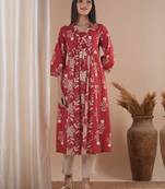 Flared kurta with shaped waist with contrast print gathered panel in centre with bell sleeves.