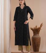 Straight fit cotton kurta in woven zari fabric with zari embroidery and handwork.