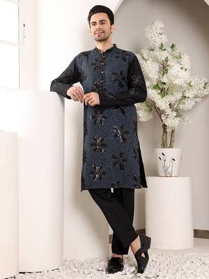 blue straight rayon silk embroidered kurta 1