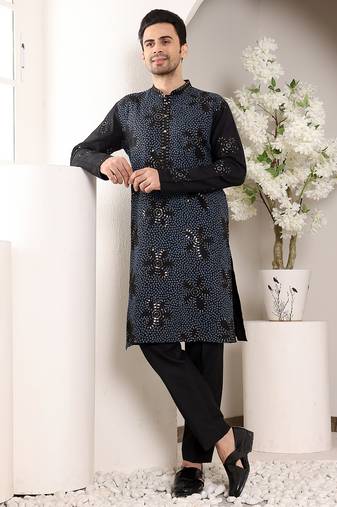 blue straight rayon silk embroidered kurta