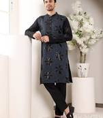 blue straight rayon silk embroidered kurta
