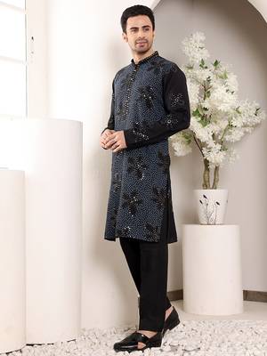 blue straight rayon silk embroidered kurta 2