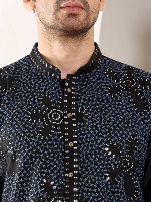blue straight rayon silk embroidered kurta 4