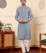 Grey rayon silk straight chikankari kurta