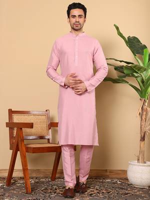 pink straight viscose silk plain kurta 1