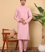 pink straight viscose silk plain kurta