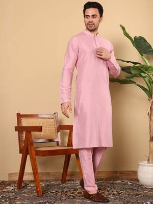 pink straight viscose silk plain kurta 2