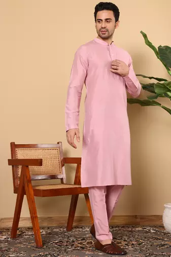 pink straight viscose silk plain kurta