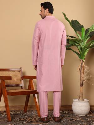 pink straight viscose silk plain kurta 3