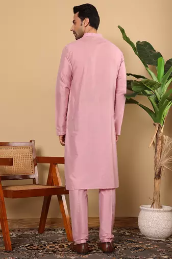 pink straight viscose silk plain kurta