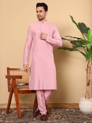 pink straight viscose silk plain kurta 5
