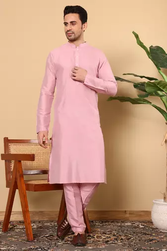 pink straight viscose silk plain kurta