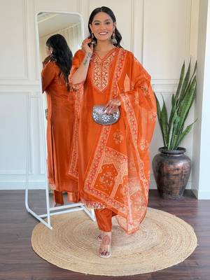 Beautiful Women's Thread work Viscose Straight Kurta Pant and Dupatta Set 1