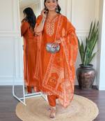 Beautiful Women's Thread work Viscose Fabric Straight Kurta, Pant and Dupatta Set