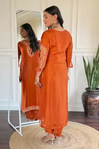 Beautiful Women's Thread work Viscose Straight Kurta Pant and Dupatta Set