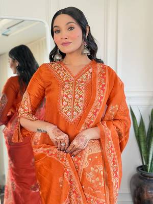 Beautiful Women's Thread work Viscose Straight Kurta Pant and Dupatta Set 5